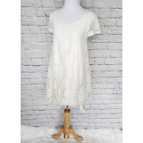 Urban Outfitters Lace Floral Lace Trapeze Dress Cream Mini Size Small - Picture 9 of 15
